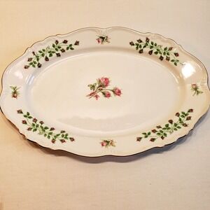 Edelstein Bavaria Rosebud Maria Theresia Oval Serving Platter Gold Trim Germany